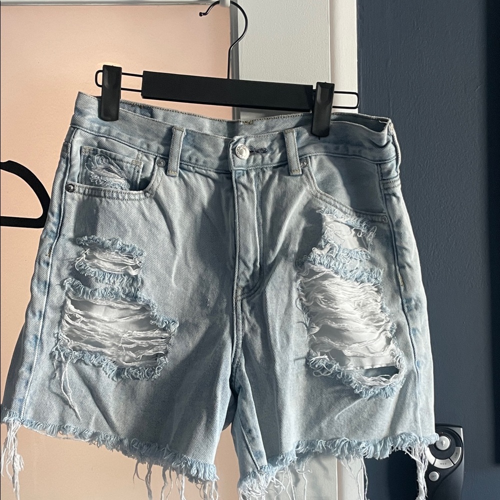 American Eagle Outfitters Ripped Light Blue Jean Shorts